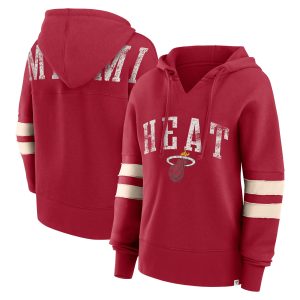 Fanatics Miami Heat Women's Red Bold Exceptional Move Dolman V Neck High Hip Hoodie Stand out from the crowd! Wear this eye - catching jersey.