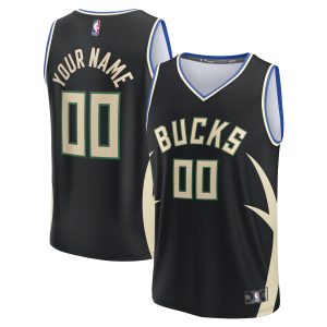 Fanatics Milwaukee Bucks Black Captivating Custom Fast Break Jersey Statement Edition Be the first! Order this trendy jersey ahead of the crowd.