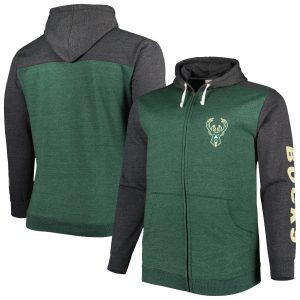 Fanatics Milwaukee Bucks Heathered Hunter Green/Heathered Black Big & Tall Down and Glamorous Distance Full Zip Hoodie Gift idea! Surprise a sports fan with this amazing jersey.
