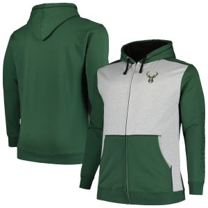 Fanatics Milwaukee Bucks Hunter Green/Heather Gray Milwaukee Bucks Big & High - quality Tall Contrast Pieced Stitched Full Zip Hoodie Unbeatable style! Get this stylish jersey now.