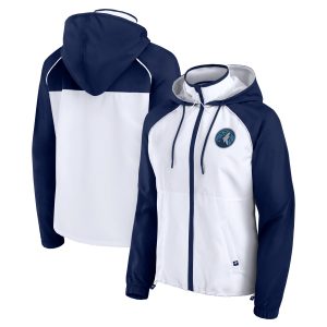 Fanatics Minnesota Timberwolves Women's White/Navy Anorak Raglan Full Striking Zip Hoodie Jacket Customizable! Personalize this great jersey.