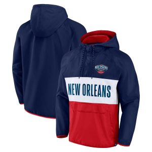 Fanatics New Orleans Exceptional Pelicans Navy/Red Team Leader Iconic Colorblock Anorak Raglan Quarter Zip Hoodie Limited stock! Be quick and grab this must - have jersey to support your team.