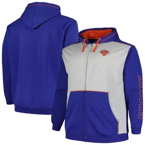 Fanatics New York Knicks Blue/Heather Gray New Fabulous York Knicks Big & Tall Contrast Pieced Stitched Full Zip Hoodie Show your dedication! Own this special jersey for your team.