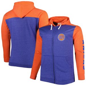 Fanatics New York Knicks Heathered Blue/Heathered Orange Big & Tall Down Superb and Distance Full Zip Hoodie Retailers