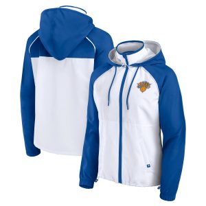 Fanatics New York Knicks Women's White/Blue Anorak Raglan Full Zip Hoodie Terrific Jacket Designed for performance! Get this functional jersey.
