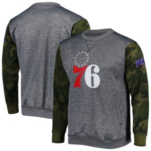 Fanatics Philadelphia 76ers Top - notch Heather Charcoal Camo Stitched Sweatshirt Authentic look! Wear this genuine jersey.