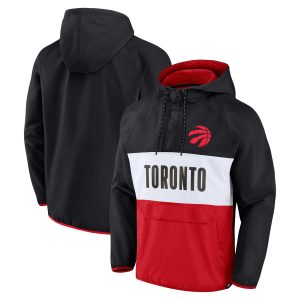 Fanatics Toronto Raptors Black/Red Fantastic Team Leader Iconic Colorblock Anorak Raglan Quarter Zip Hoodie Collectors