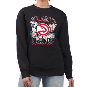 G III 4Her by Carl Banks Atlanta Hawks Women's Black Flowers Remarkable Team Logo Graphic Fleece Crewneck Pullover Sweatshirt Authentic look! Wear this genuine jersey.