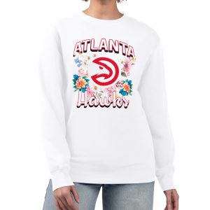 G III 4Her by Carl Banks Delightful Atlanta Hawks Women's White Flowers Team Logo Graphic Fleece Crewneck Pullover Sweatshirt Perfect fit! Order this comfortable jersey.