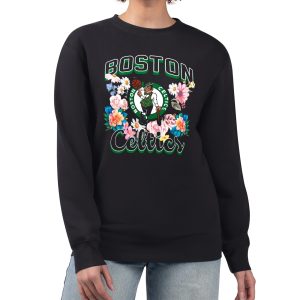 G III 4Her by Carl Banks Delightful Boston Celtics Women's Black Flowers Team Logo Graphic Fleece Crewneck Pullover Sweatshirt Gift idea! Surprise a sports fan with this amazing jersey.