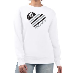 G III 4Her by Carl Banks Brooklyn Nets Women's White Heart Graphic Fleece Pullover Sweatshirt Magnificent Proven quality! Invest in this reliable jersey.