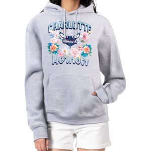 G III 4Her by Carl Banks Charlotte Hornets Women's Heather Gray Flowers Team Sophisticated Logo Graphic Fleece Pullover Hoodie Limited edition! Don't miss your chance to own this unique jersey.
