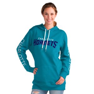 G III 4Her by Carl Banks Charlotte Hornets Women's Teal Base Coach Pullover Stylish Hoodie Sports enthusiasts