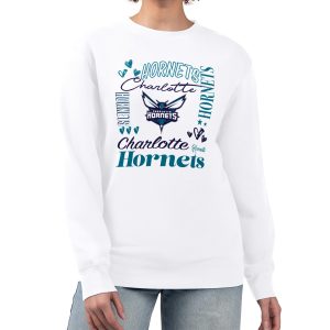 G III 4Her by Carl Banks Charlotte Delightful Hornets Women's White Collage Team Graphic Fleece Pullover Sweatshirt Gift idea! Surprise a sports fan with this amazing jersey.