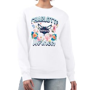 G III 4Her by Carl Banks Charlotte Hornets Women's White Flowers Team Logo Graphic Fleece Crewneck Impressive Pullover Sweatshirt Experience luxury! Order this high - end jersey.