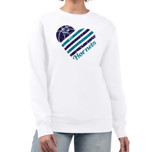 G III 4Her by Carl Banks Charlotte Distinguished Hornets Women's White Heart Graphic Fleece Pullover Sweatshirt Authentic look! Wear this genuine jersey.