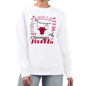 G III 4Her by Carl Banks Superb Chicago Bulls Women's White Collage Team Graphic Fleece Pullover Sweatshirt Upgrade your fan gear! Order this premium jersey today.