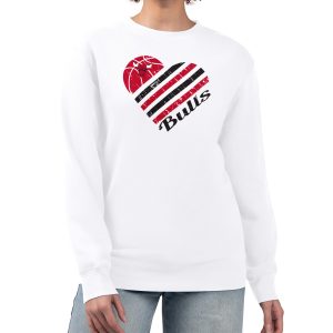 G III 4Her by Carl Banks Chicago Bulls Women's White Heart Graphic Phenomenal Fleece Pullover Sweatshirt New arrival! Check out this fresh and exciting jersey.