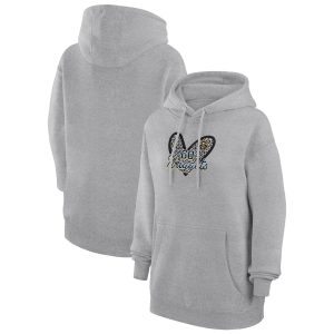 G III 4Her by Carl Banks Denver Nuggets Women's Heather Gray Leopard Heart Terrific Graphic Fleece Pullover Hoodie Experience luxury! Order this high - end jersey.