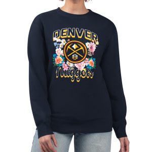 G III 4Her by Carl Banks Denver Stunning Nuggets Women's Navy Flowers Team Logo Graphic Fleece Crewneck Pullover Sweatshirt New arrival! Check out this fresh and exciting jersey.