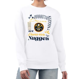 G III 4Her by Carl Banks Denver Nuggets Women's White Captivating Collage Team Graphic Fleece Pullover Sweatshirt Gift idea! Surprise a sports fan with this amazing jersey.