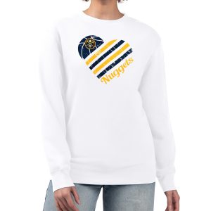 G III Unique 4Her by Carl Banks Denver Nuggets Women's White Heart Graphic Fleece Pullover Sweatshirt Upgrade your fan gear! Order this premium jersey today.