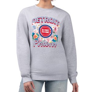 G III Elegant 4Her by Carl Banks Detroit Pistons Women's Heather Gray Flowers Team Logo Graphic Fleece Crewneck Pullover Sweatshirt Be the first! Order this trendy jersey ahead of the crowd.