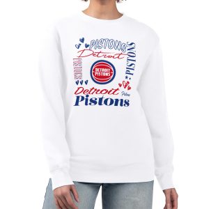 G III 4Her by High - quality Carl Banks Detroit Pistons Women's White Collage Team Graphic Fleece Pullover Sweatshirt Retailers