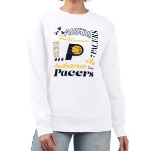 G III Striking 4Her by Carl Banks Indiana Pacers Women's White Collage Team Graphic Fleece Pullover Sweatshirt Exclusive design! Own a jersey like no other.