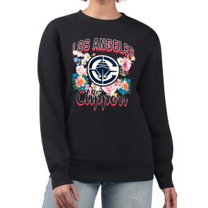 G III 4Her by Carl Banks LA Outstanding Clippers Women's Black Flowers Team Logo Graphic Fleece Crewneck Pullover Sweatshirt Exclusive design! Own a jersey like no other.