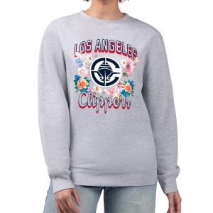 G Notable III 4Her by Carl Banks LA Clippers Women's Heather Gray Flowers Team Logo Graphic Fleece Crewneck Pullover Sweatshirt Sports enthusiasts