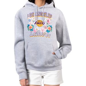 G III 4Her by Carl Banks Los Fabulous Angeles Lakers Women's Heather Gray Flowers Team Logo Graphic Fleece Pullover Hoodie Customizable! Personalize this great jersey.