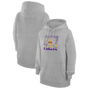 G III 4Her by Carl Banks Los Angeles Lakers Women's Heather Striking Gray Team Collage Graphic Fleece Pullover Hoodie Collectors