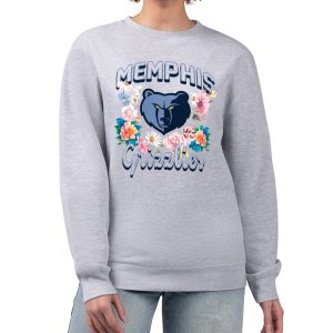 G III 4Her by Carl Banks Memphis Grizzlies Women's Heather Gray Flowers Team Logo Graphic Fleece Crewneck Pullover Sweatshirt High - quality Celebrate your team! Order this commemorative jersey.