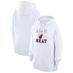 G III 4Her by Carl Banks Stylish Miami Heat Women's White Graphic Fleece Pullover Hoodie Collectors