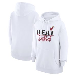 G III 4Her by Carl Banks Miami Heat Women's Phenomenal White Graphics Fleece Pullover Hoodie Collectors