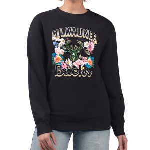 G III 4Her by Carl Banks Milwaukee Bucks Women's Black Flowers Team Logo Graphic Fleece Crewneck Pullover Sweatshirt Premium - grade Best - selling! Order this popular jersey before it's out of stock.