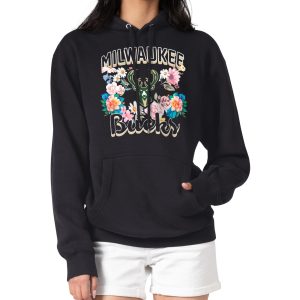 G III 4Her by Carl Superb Banks Milwaukee Bucks Women's Black Flowers Team Logo Graphic Fleece Pullover Hoodie Best - selling! Order this popular jersey before it's out of stock.