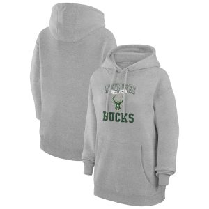 G III 4Her by Carl Banks Magnificent Milwaukee Bucks Women's Heather Gray Graphic Fleece Pullover Hoodie Exclusive design! Own a jersey like no other.