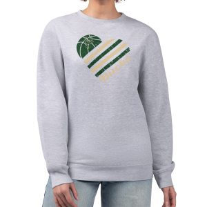 G III 4Her by Carl Banks Milwaukee Bucks Delightful Women's Heather Gray Heart Graphic Fleece Pullover Sweatshirt Best - selling! Order this popular jersey before it's out of stock.