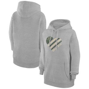 G III 4Her by Admirable Carl Banks Milwaukee Bucks Women's Heather Gray Heart Pullover Hoodie New arrival! Check out this fresh and exciting jersey.