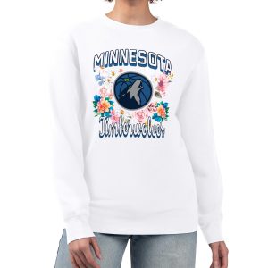 G III 4Her by Carl Banks Minnesota Timberwolves Women's White Flowers Team Logo Graphic Fleece Crewneck Pullover Sweatshirt Classy Perfect fit! Order this comfortable jersey.