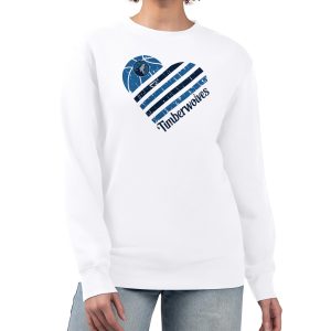 G III Phenomenal 4Her by Carl Banks Minnesota Timberwolves Women's White Heart Graphic Fleece Pullover Sweatshirt Trending now! Grab this hot jersey while you can.