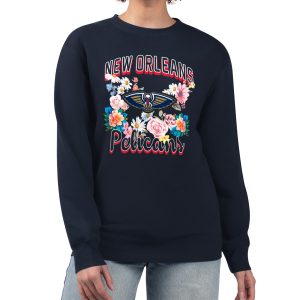 G III 4Her by Carl Banks New Orleans Pelicans Women's Navy Flowers Team Logo Graphic Fleece Crewneck Pullover Marvelous Sweatshirt Stand out from the crowd! Wear this eye - catching jersey.