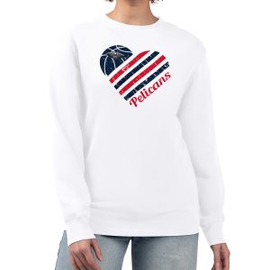G Classy III 4Her by Carl Banks New Orleans Pelicans Women's White Heart Graphic Fleece Pullover Sweatshirt High - demand item! Order this sought - after jersey immediately.