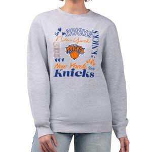 G III 4Her Sophisticated by Carl Banks New York Knicks Women's Heather Gray Collage Team Graphic Fleece Pullover Sweatshirt Team spirit! Show it off with this awesome jersey.