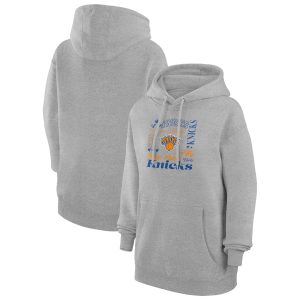 G III 4Her by Carl Banks Striking New York Knicks Women's Heather Gray Team Collage Graphic Fleece Pullover Hoodie Gift idea! Surprise a sports fan with this amazing jersey.