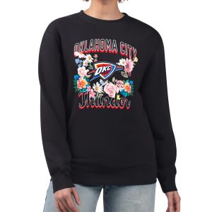 G III 4Her by Carl Banks Oklahoma City Thunder Alluring Women's Black Flowers Team Logo Graphic Fleece Crewneck Pullover Sweatshirt New arrival! Check out this fresh and exciting jersey.