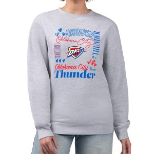 G III 4Her by Carl Banks Oklahoma City Thunder Women's Heather Gray Collage Team Graphic Fleece Superb Pullover Sweatshirt Sports enthusiasts