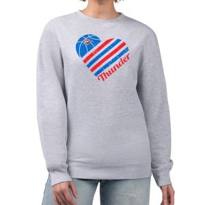 G III 4Her by Carl Banks Oklahoma City Thunder Women's Heather Captivating Gray Heart Graphic Fleece Pullover Sweatshirt Collectors